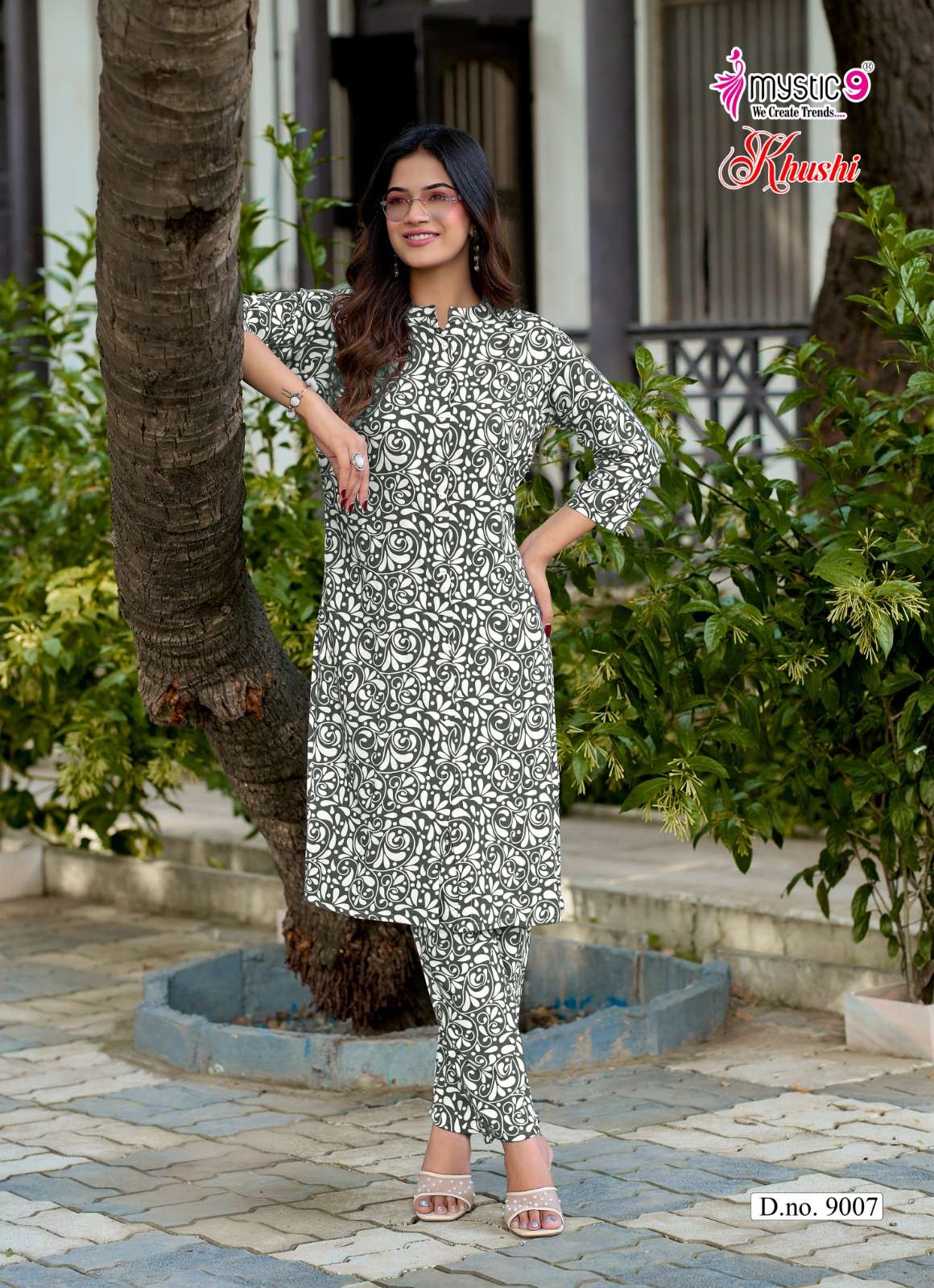 MYSTIC 9 KHUSHI VOL 9 HEAVY VISCOSE PRINT CO ORD SET CATALOGUE WESTERN OFFICE INDIA SHOP